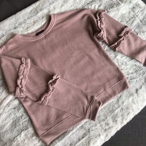 Blush pink sweater with ruffle sleeves